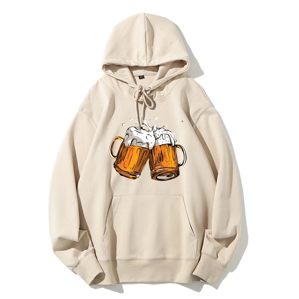 

Hoodie Clinking Beer Mugs Print Lively Social and Festive Free Style Y2k Graphic Soft Fabric for Celebration-Themed Casual Looks