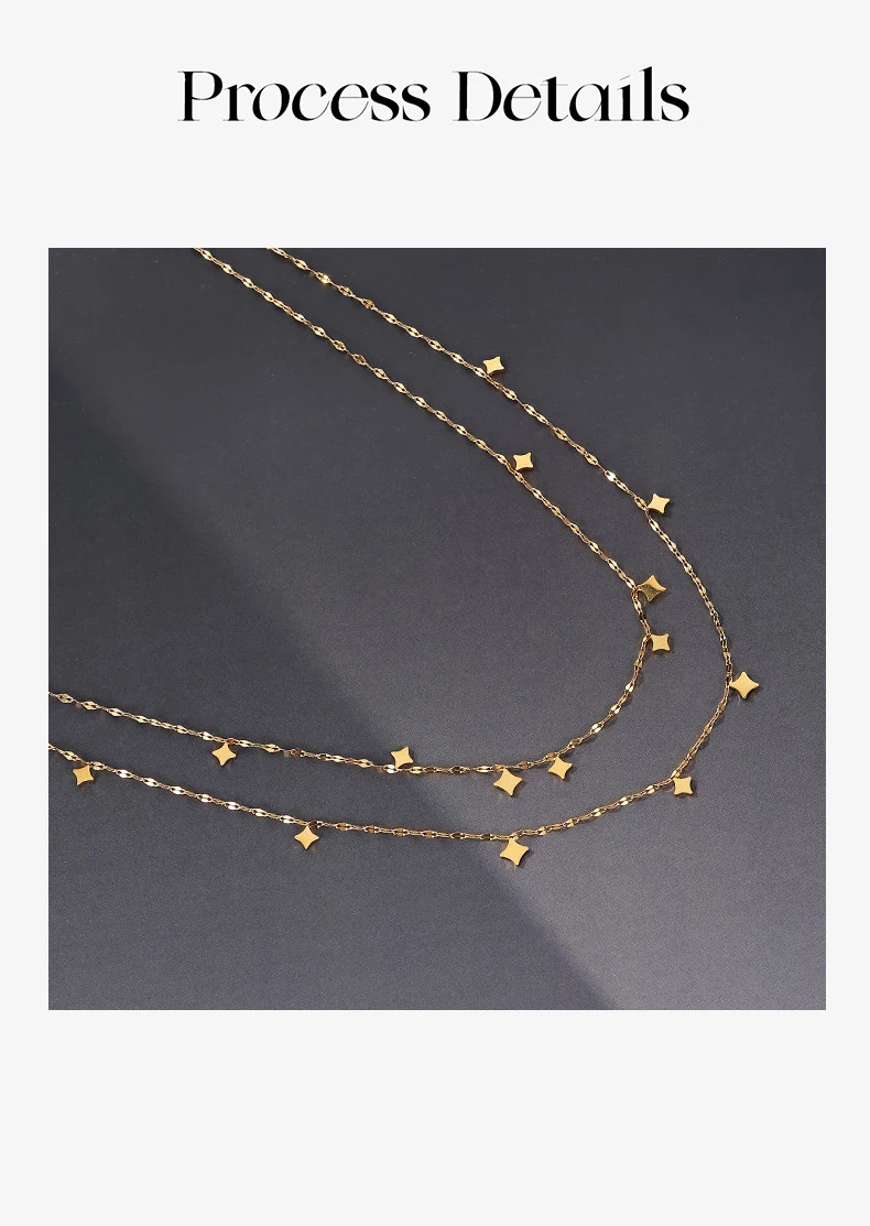 Edelstahl Doppelschichtige Goldfarben Starburst Anhänger Halskette für Frauen Nicht-verblassender Schmuck Schlüsselbeinkette Mode-Accessoire – Detail 10