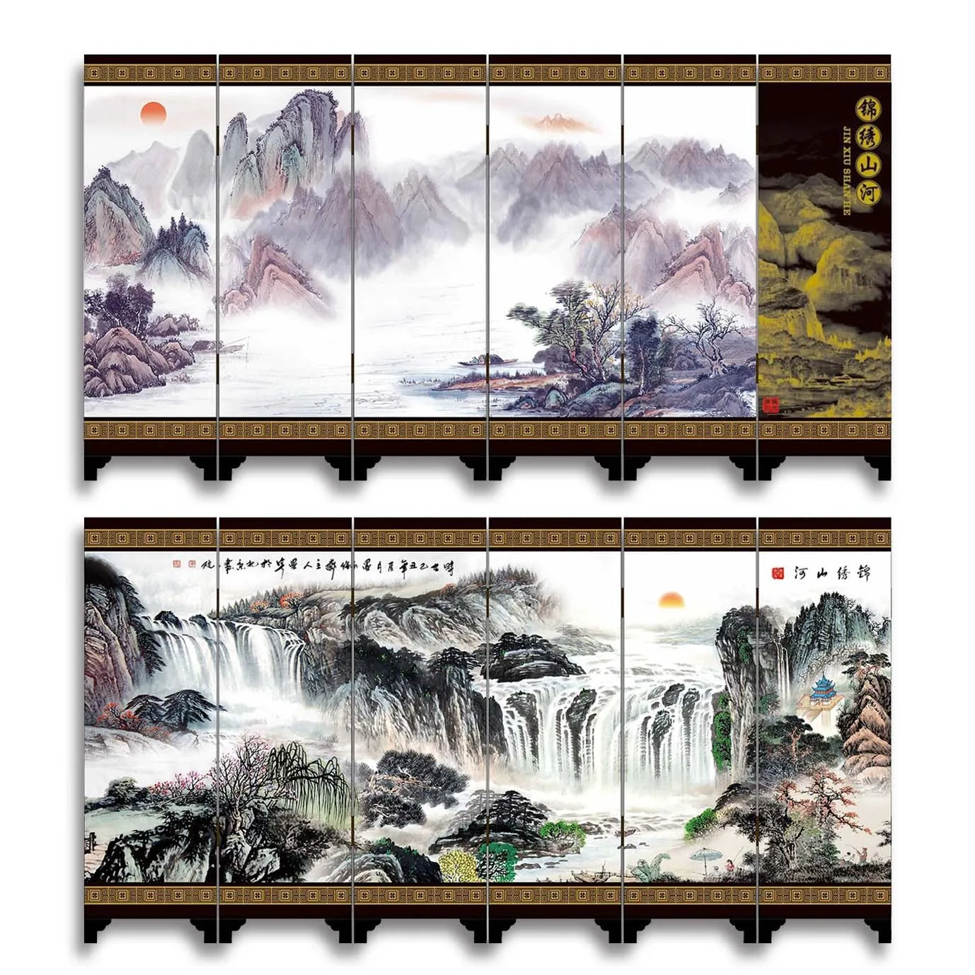 Lacquerware Antique-style Table Screen, Traditional Chinese Feature Foldable Decorative Paintings, Cultural Creative Craft Gifts