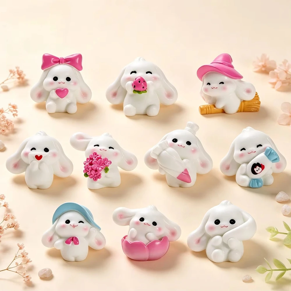 10PCS Mini Cute Simulation Rabbit Figurine Bunny Car Desktop Ornament Micro Landscape DIY Dollhouse Decor