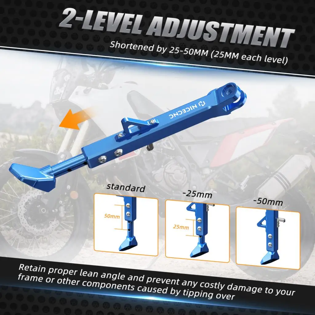 

For Yamaha 2019-2024 Tenere 700 T700 XTZ700 NICECNC Adjustable Side Stand Kickstand Tenere 700 Rally Edition 2020-2024 Aluminium