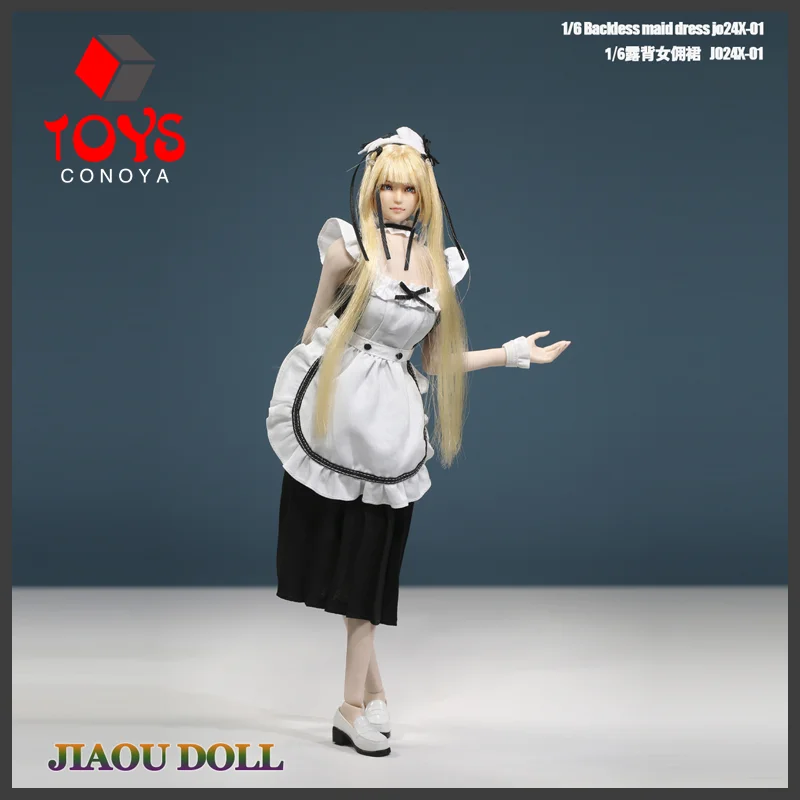 JO24X-01 1/6 Scale Backless Maid Dress Cafe Server Skirt Clothes Model Fit 12'' Female Solider Action Figure Body Doll