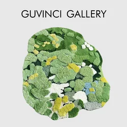 GUVINCI Irregular Carpet Nordic Ins Style Hand Turfting Moss Green Floor Rugs Ultra Soft Plush Absorbent Tufted Bath Mat 100x106