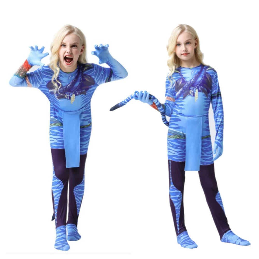

Movie Jake Sully Cosplay Costume Kids Neytiri Bodysuit Suit Zentai Jumpsuits Halloween Costume for Women Men Girls Adult