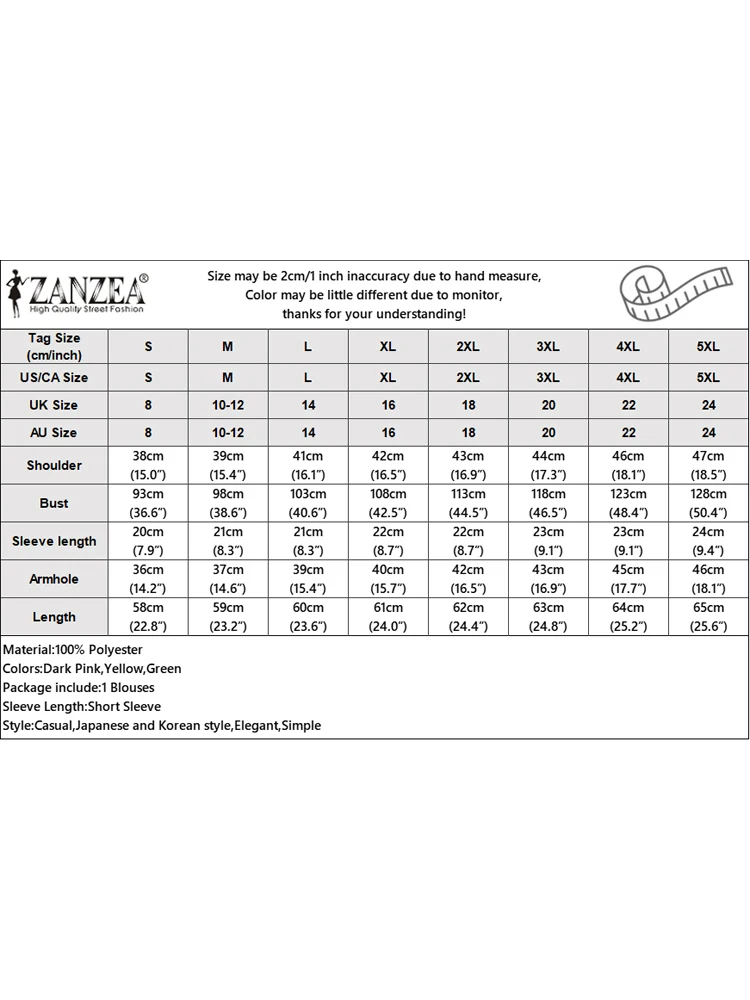 ZANZEA Zomer Vrouwen Elegante Blouse 2025, Mode Korte Bladerdeeg Mouwen Tuniek Tops Casual Losse Effen Kleur OL Blusas Femininas