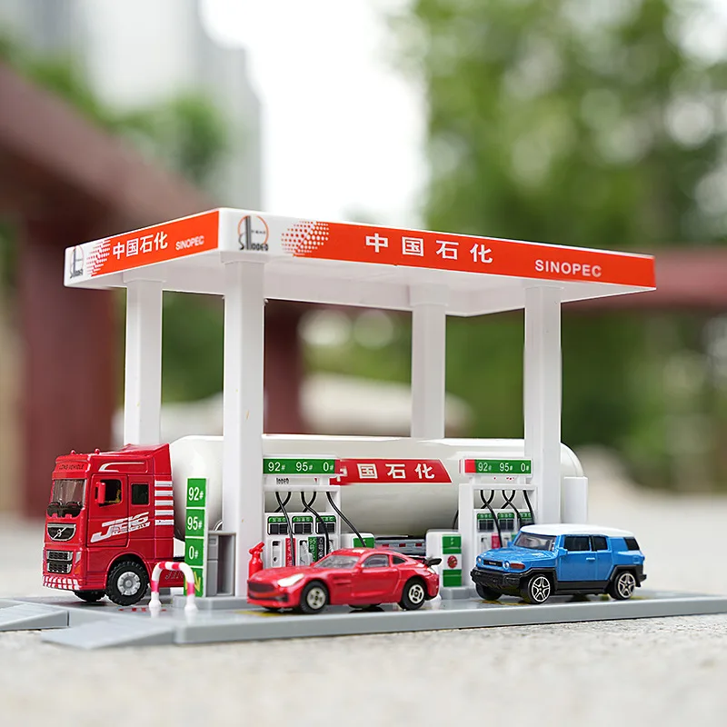 1: 60 Plastic Gas Station Scene Car Model, Oil tank transport vehicle, Set Toy Gifts, Wholesale