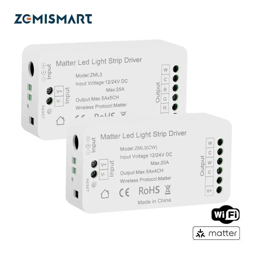 

Zemismart Matter Over WiFi RGBCW CCT Led Strip Light Driver Smart Controller Work with Homekit Smartthings Google Home Alexa HA