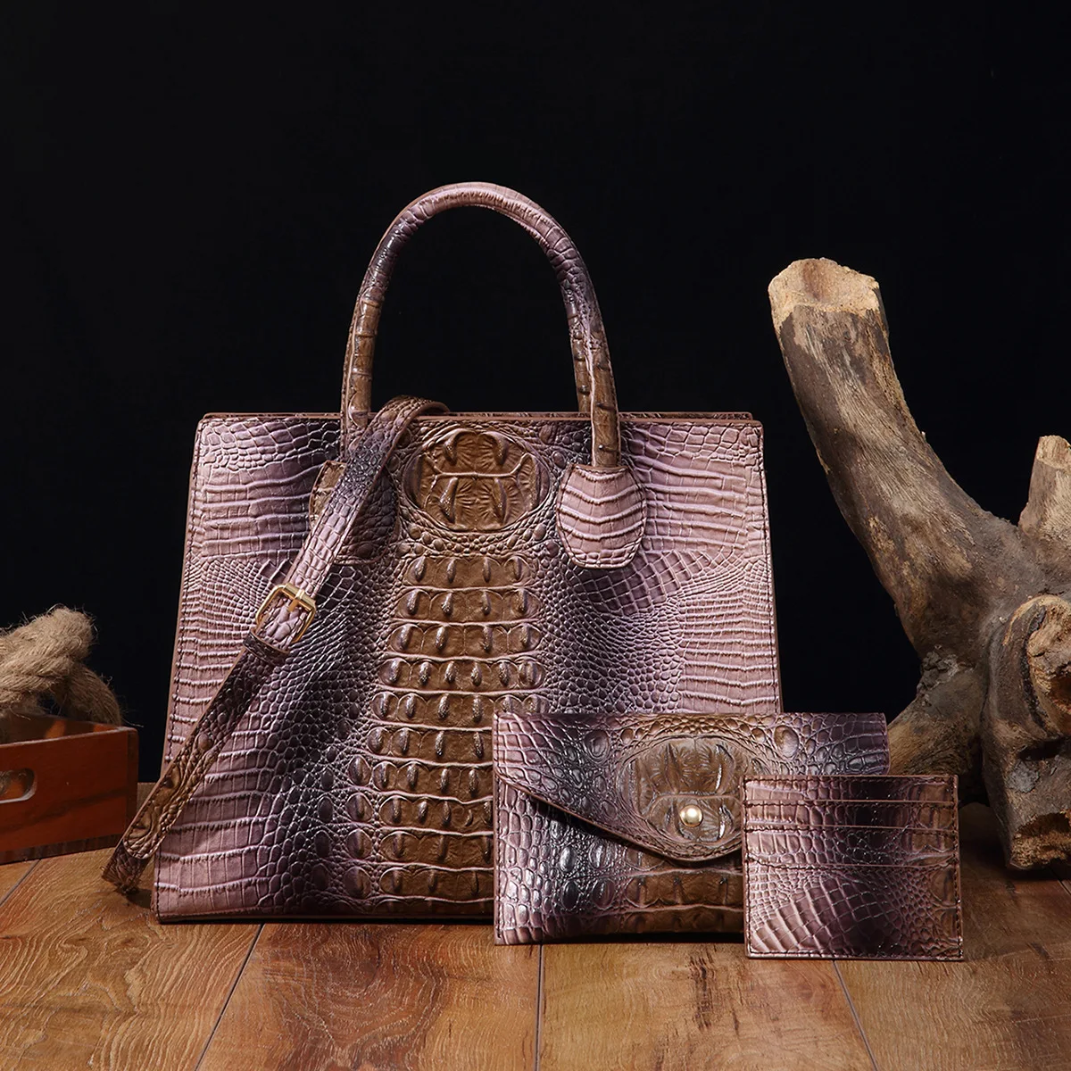 Fashion designer luxury bag Crocodile Pattern Embossed Leather 3pcs/Set High-End Luxury Handbag coin purse Card bag bolsos vip