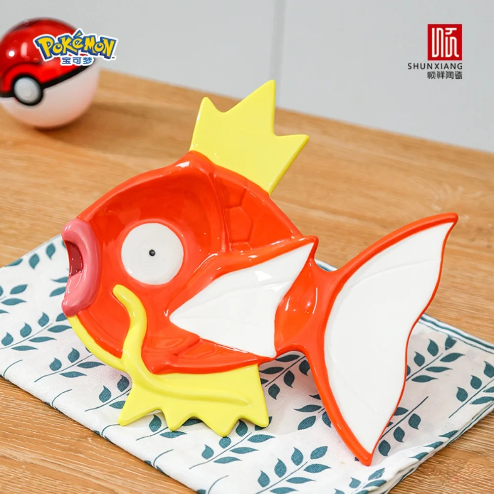 SHUNXIANG Pokémon Licensed Magikarp Ceramic Dining Plate 3D Relief Shaped Plate  Anime Character Dish Porcelain Tableware Gift