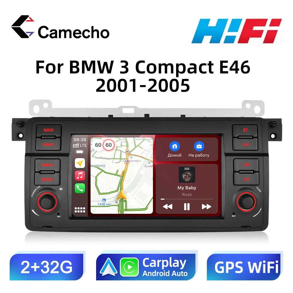 

Camecho 2 Din Android беспроводной Carplay 7 ''2G + 32G Автомобильный MP5 мультимедийный плеер Bluetooth GPS-навигация FM-радио стерео для BMW E46