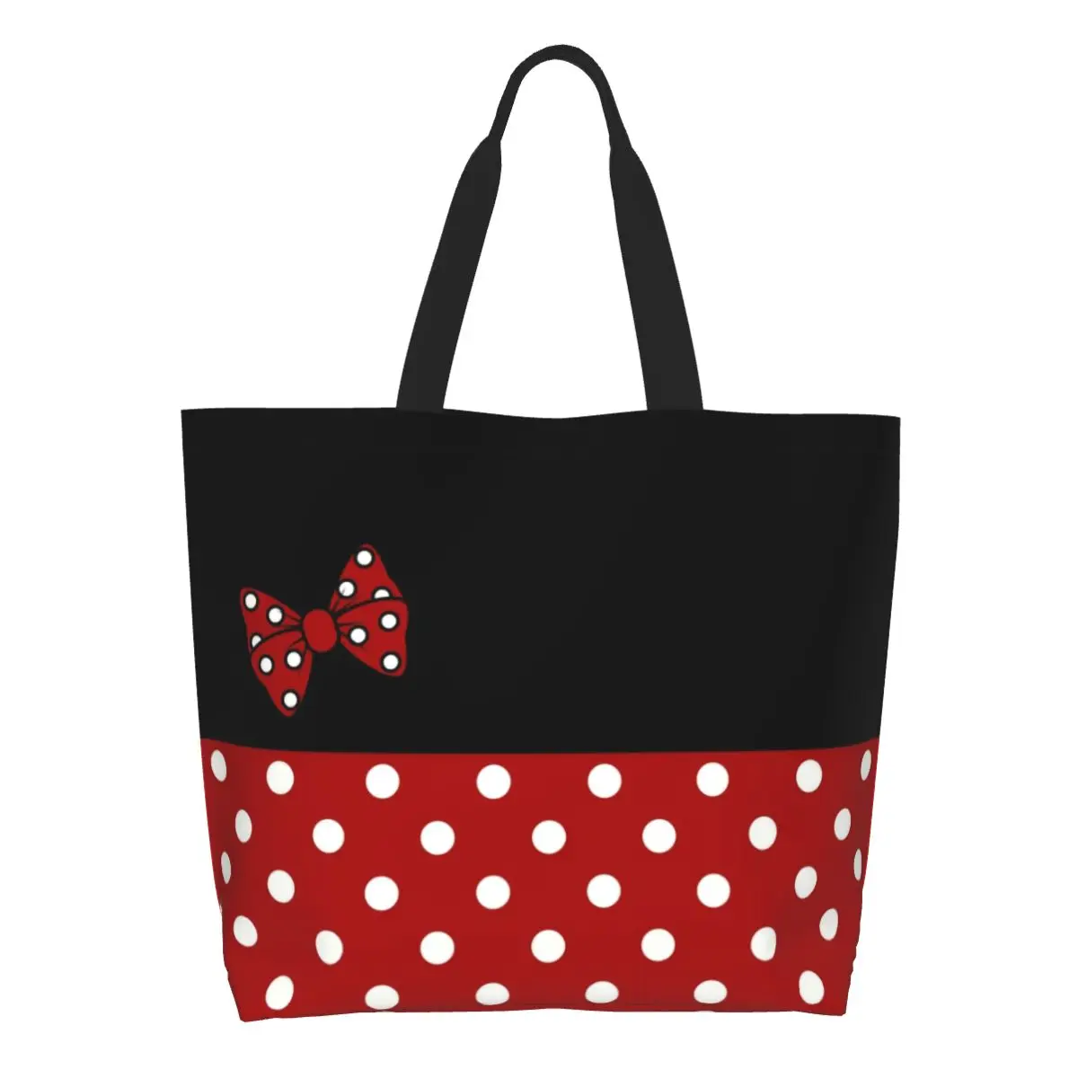 Bolso de compras de dibujos animados para mujer, bolsa de hombro de lona, de gran capacidad, personalizada, Minnie, clásico, lunares, comestibles