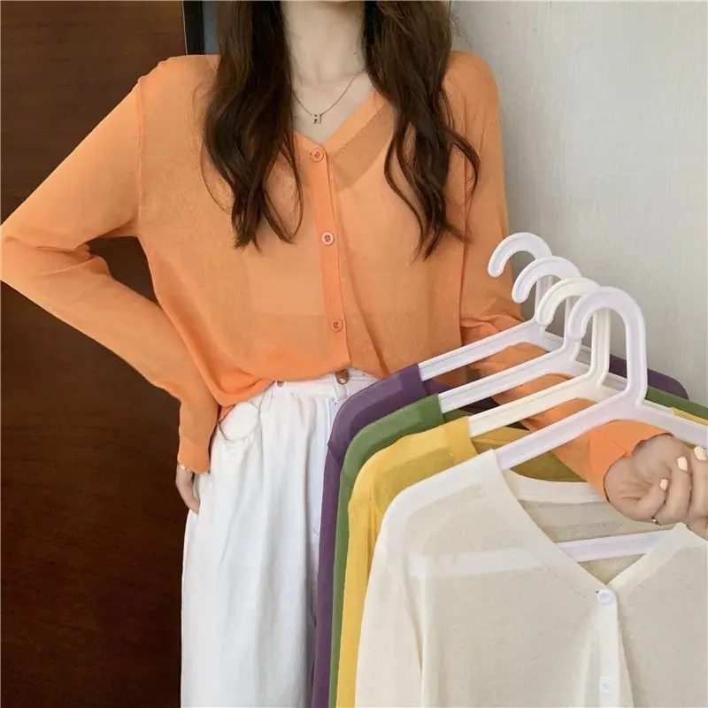 Women Clothing Casual Loose All-match Solid Sunscreen Shirt Summer Fashion Thin Long Sleeve Shawl Blouses Matching Skirt Top