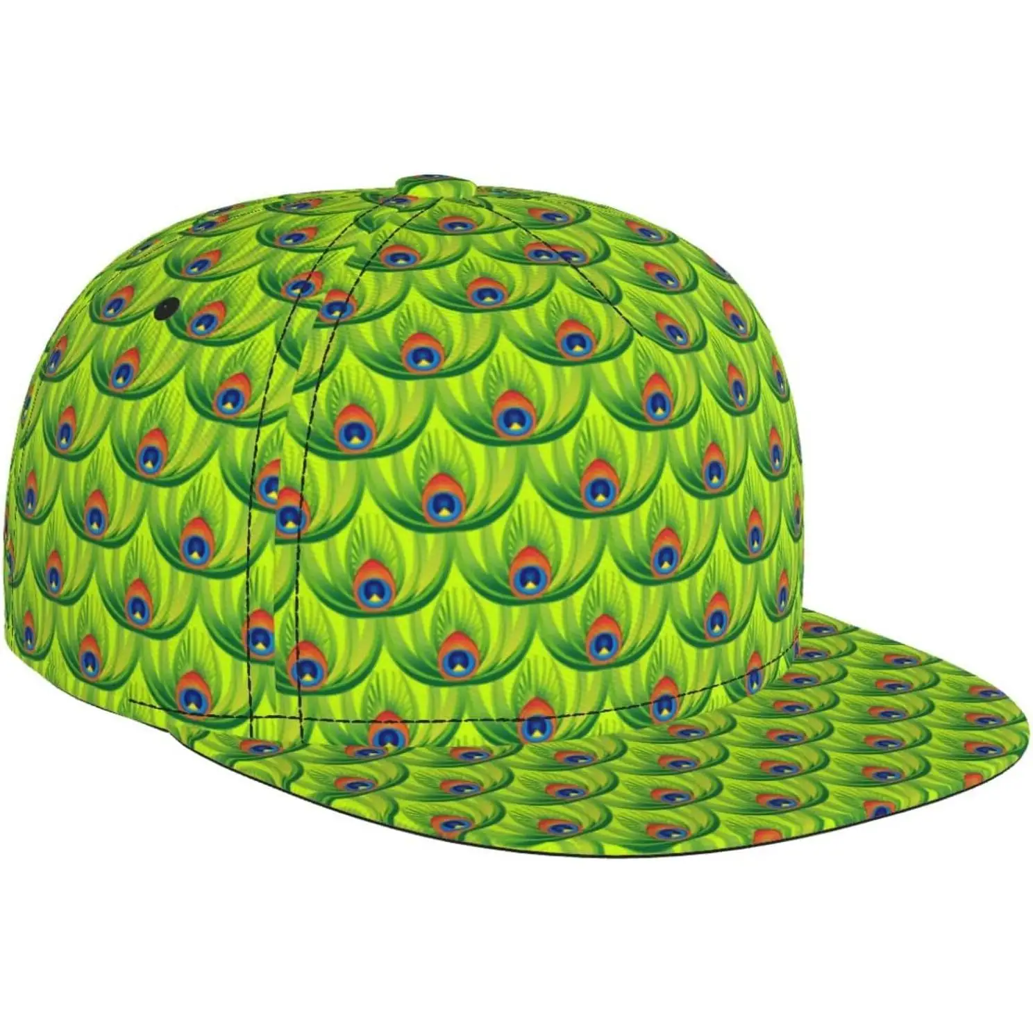 Abstract Green Peacock Feathers Baseball Cap for Men Women Adjustable Trucker Hat Snapback Sun Dad Cap Lightweight Unisex