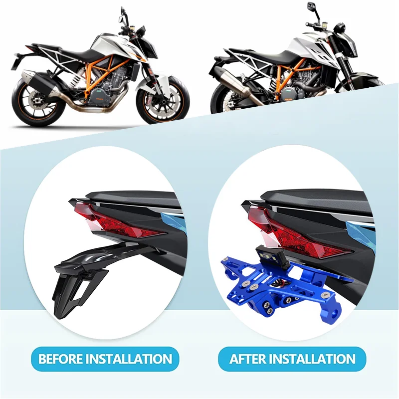 For KTM Duke 125 200 390 790 990 1190 Motorcycle Adjustable Rear Tail Tidy License Plate Holder Bracket LED Light Accessories