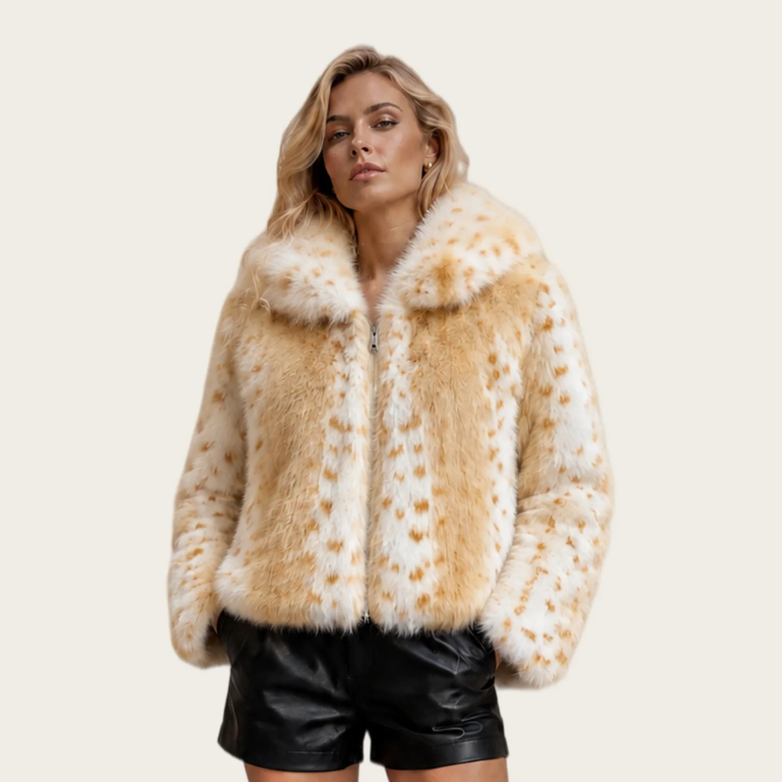 Autumn and winter coat women's lapel leopard print imitation fur jacket top retro fur