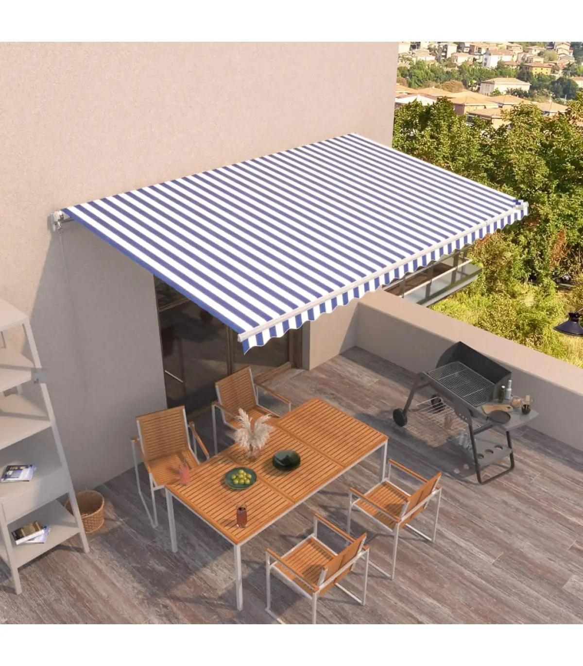 Awnings retractable manual awnings blue and white 500x350 cm