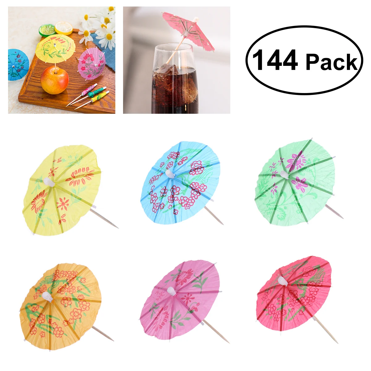 

OUNONA 144 pcs Cocktail Parasol Drink Umbrellas Paper Parasol Picks for Drinks Hawaiian Party and Pool Party Supplies