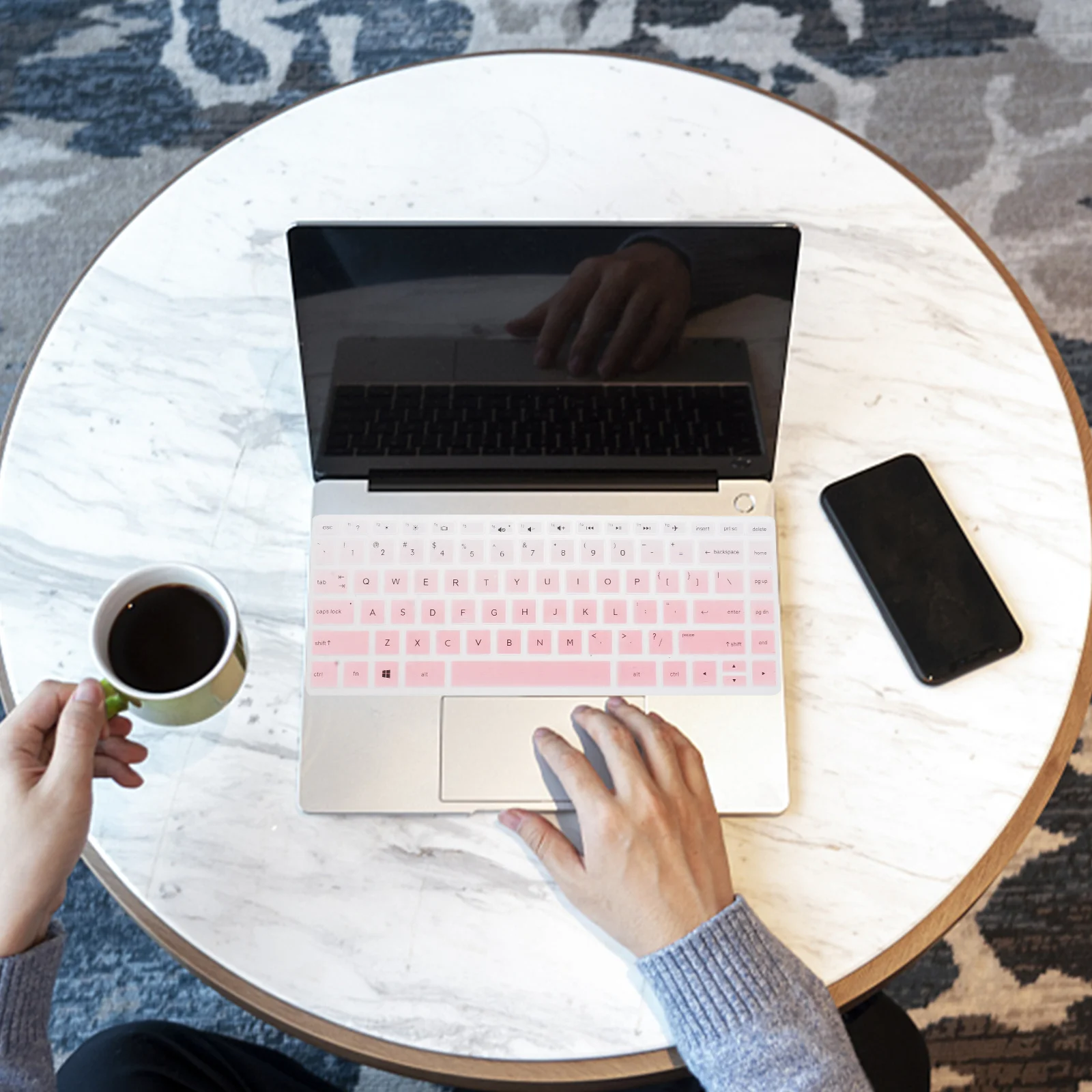 

2 шт. силиконовые чехлы для клавиатуры, защитная пленка, градиентный розовый цвет, водонепроницаемые, пыленепроницаемые, моющиеся, чехлы для клавиатуры ноутбука 14 дюймов