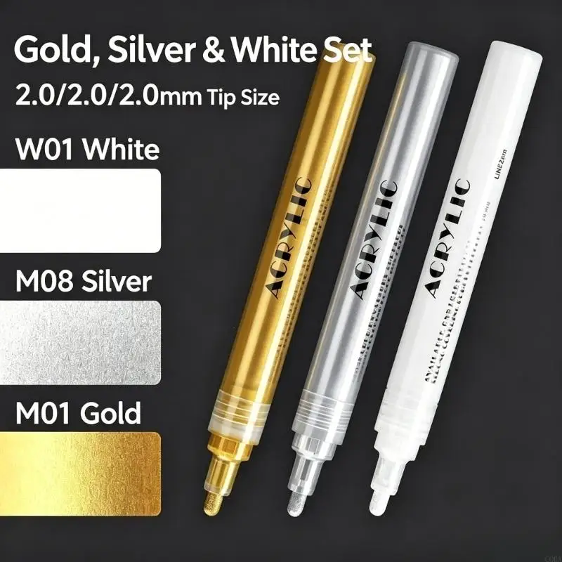 CORA Art Metallic Acrylic Marker Pens with Multi Tip for Card Making Journaling