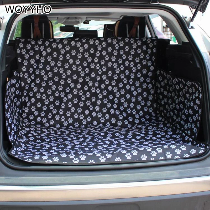 Black 600D Waterproof Pet Dog Car Trunk Mat Footprint Paw Pattern Car Cargo Liner Protector For Pet Dog Carrier