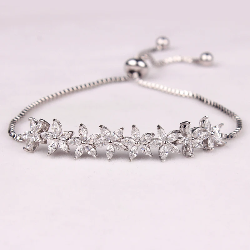 WEIMANJINGDIAN Brand High Quality Flowers Cubic Zirconia CZ Crystal Toggle Bracelets in Adjustable Size