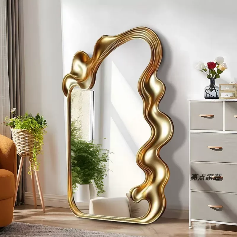 Retro High End Floor Mirror Art Entry Full Length Mirror Special Shaped Creative Wall Mounted Fitting Mirror Wavy view 3