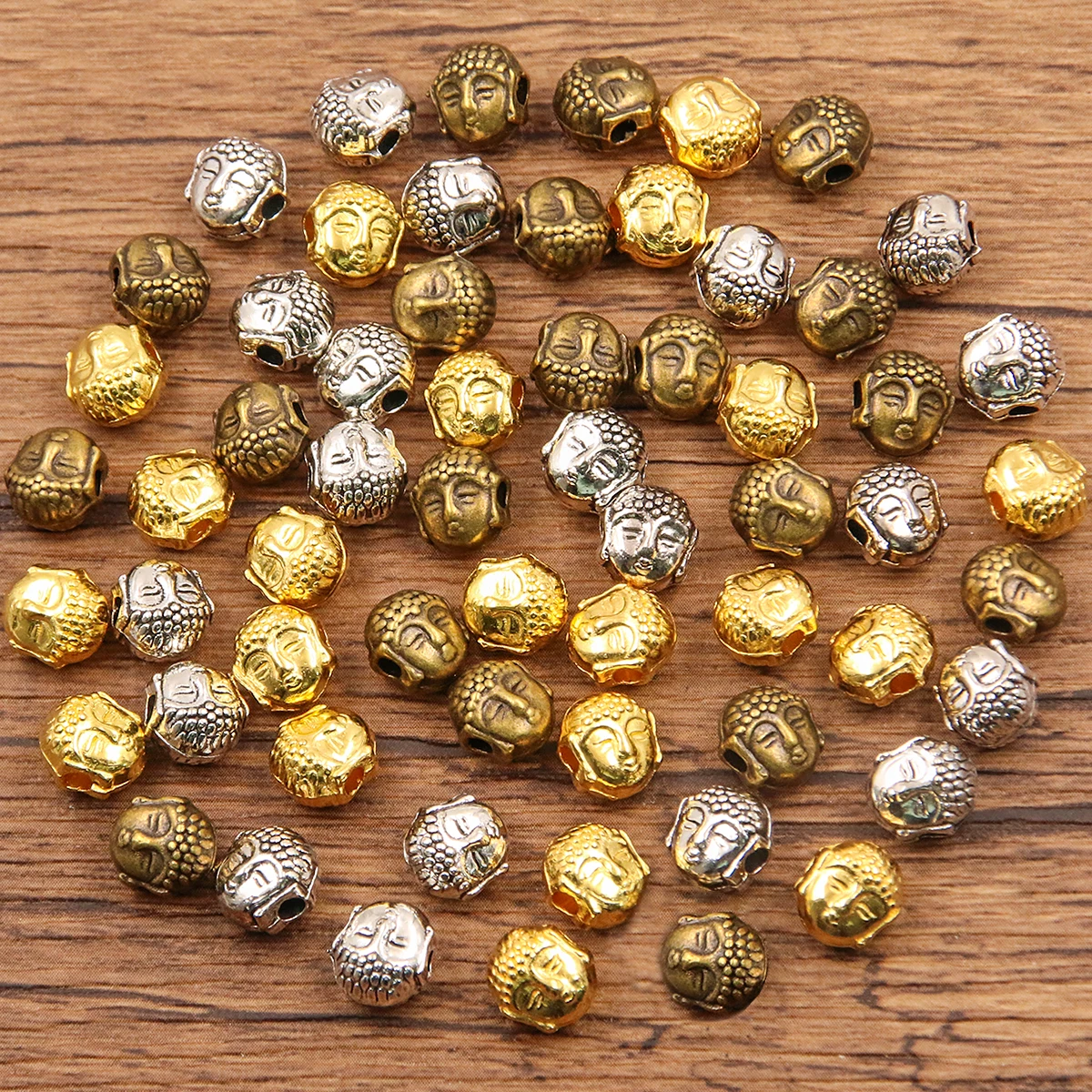 30pcs 7*7*1mm 3 Color Buddha Head Portr Bead Spacer Bead Charms For Diy Beaded Bracelets Jewelry Handmade Making