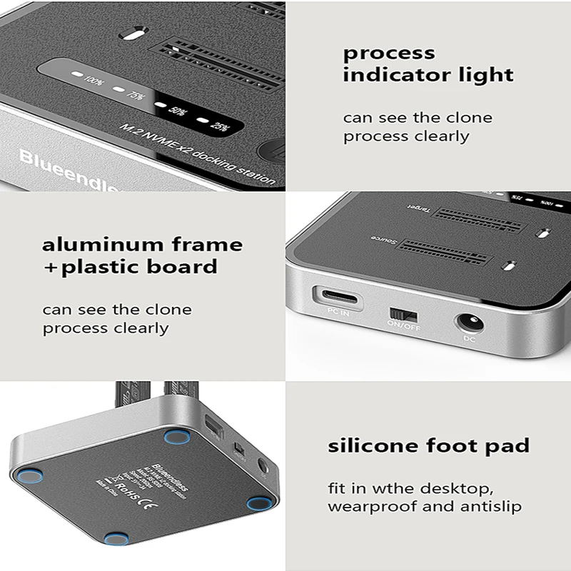 Blueendless ثنائي الخليج M.2 NVME SSD استنساخ M.2 NVme SSD قارئ 20Gbps USB3.2 نوع C غير متصل استنساخ الناسخ NVme PCIE الضميمة #6