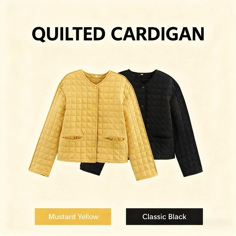 New Simple Raglan Sleeve Thin Parkas Women Autumn Winter Casual Pocket Commuter Argyle Padded Coat Female Thermal Quilted Jacket