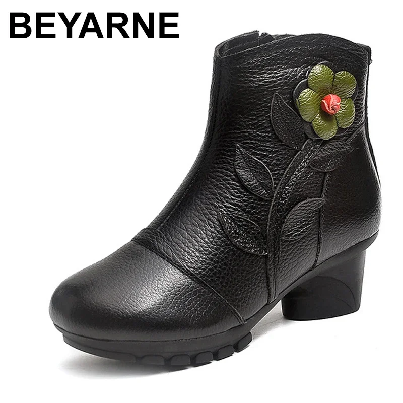 BEYARNE High Quality Mujer Chaussure Women Genuine Leather Boots Casual Ladies Shoes Summer Flat Boots Push Up Big Size