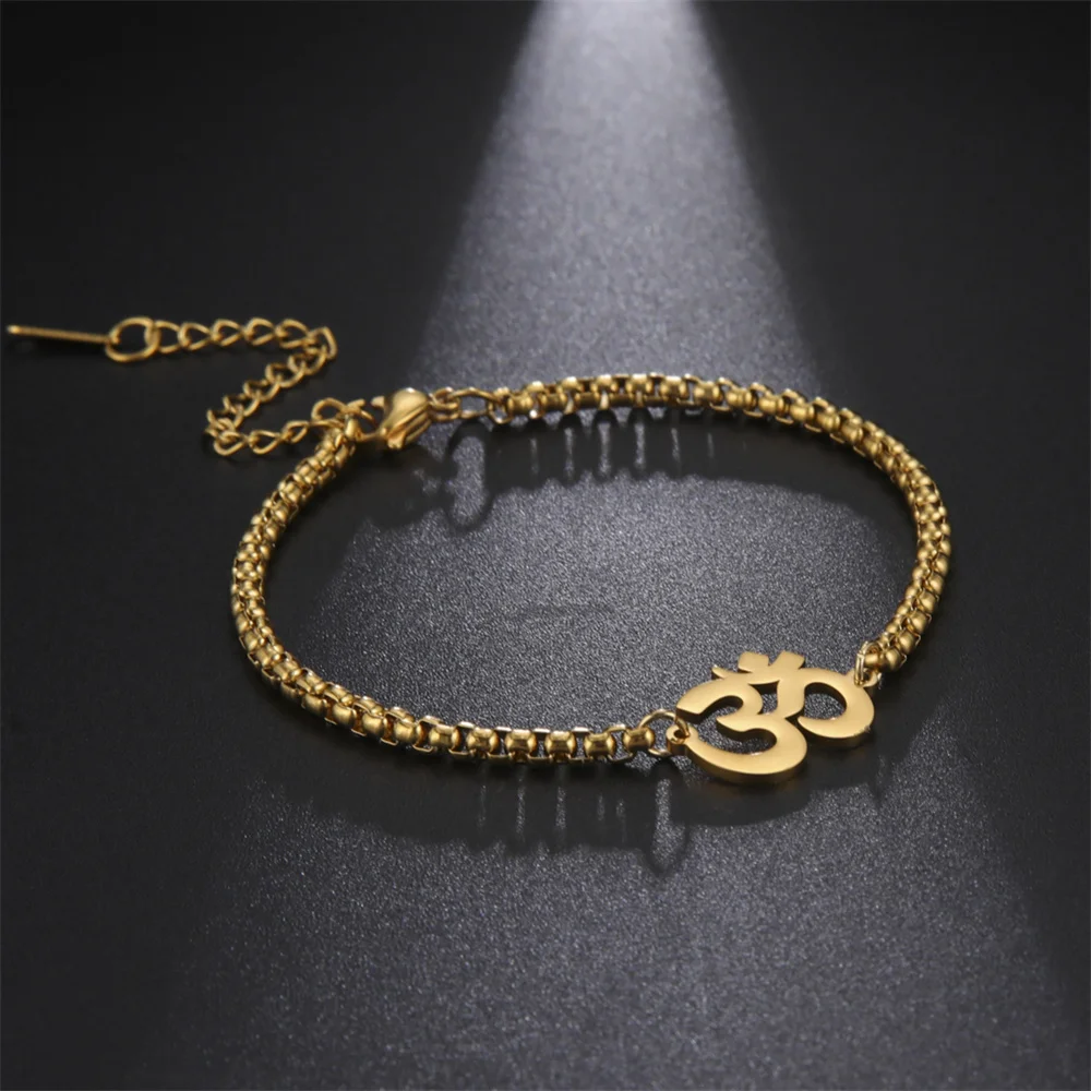 Stainless Steel Buddhism Hindu Yoga OM Symbol Pendant Bracelet for Women Men Charms Couple Bracelets Fashion Amulet Jewelry Gift