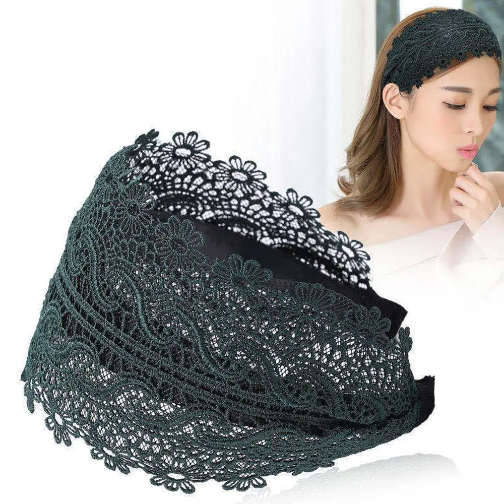 Vintage Sweet Flower Face Wash Cloth Make up Lace Headband Women Hair Accessories Korean Style Hair Wear Wide Side Hairband