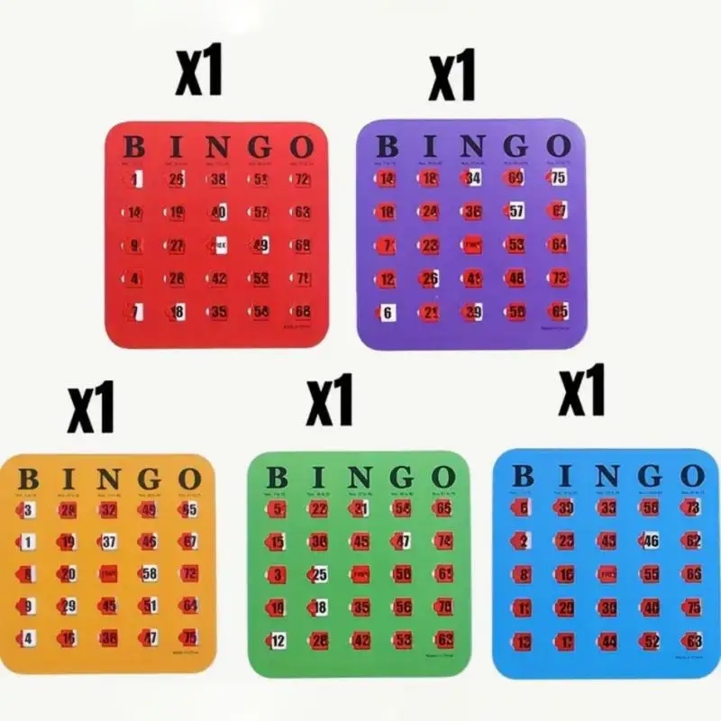 5 cartes de jeu de Bingo faciles à lire avec fenêtres coulissantes, réutilisables, jeu de réflexion logique, jeu de société Bingo, cadeau de fête