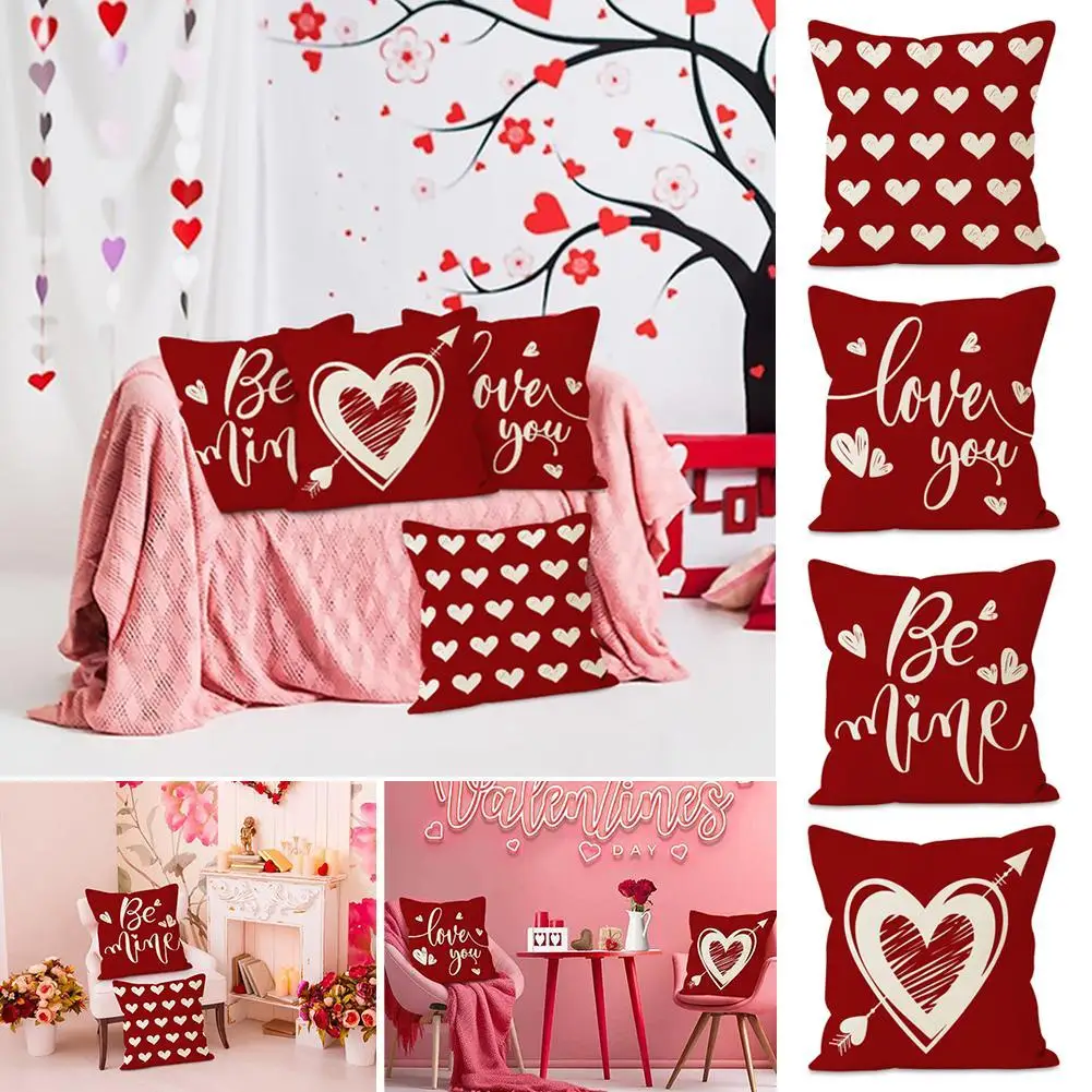 Valentine's Day Red Pillow Covers White Love Hearts Valentines Day Anniversary Decorative Holiday Throw Pillows Set For Sofa