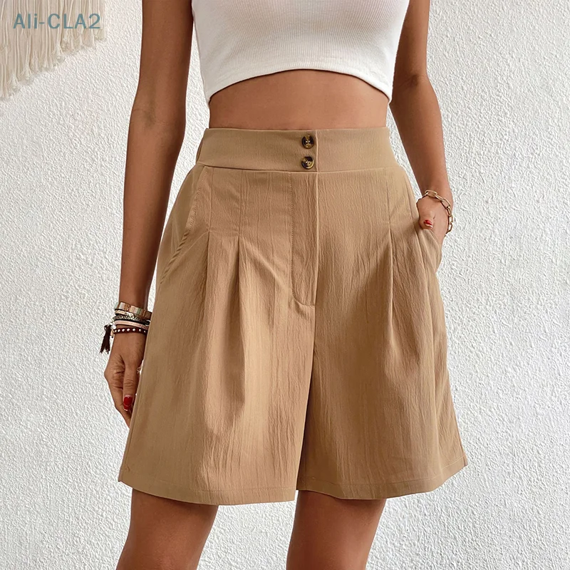 

2023 New Loose Pants Casual Women's Wide High Waisted Pleated Wide Leg Shorts (With Pockets)