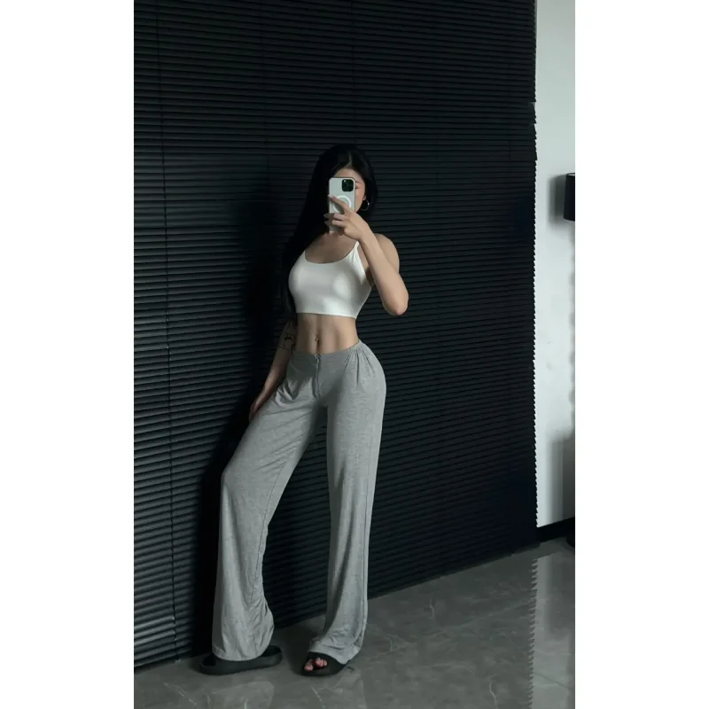 Women's Leopard Print Bikini Top & Brown Wide Leg Pants 2 Piece Casual Loungewear Set
