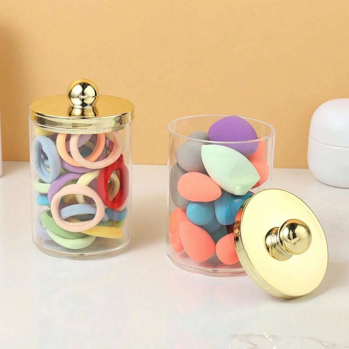 حامل وسادة كروية من القطن، منظم بلاستيكي مع غطاء، جرة صيدلية من القطن سعة 10 أونصة، منظم شفاف، منظم مستحضرات التجميل، #3