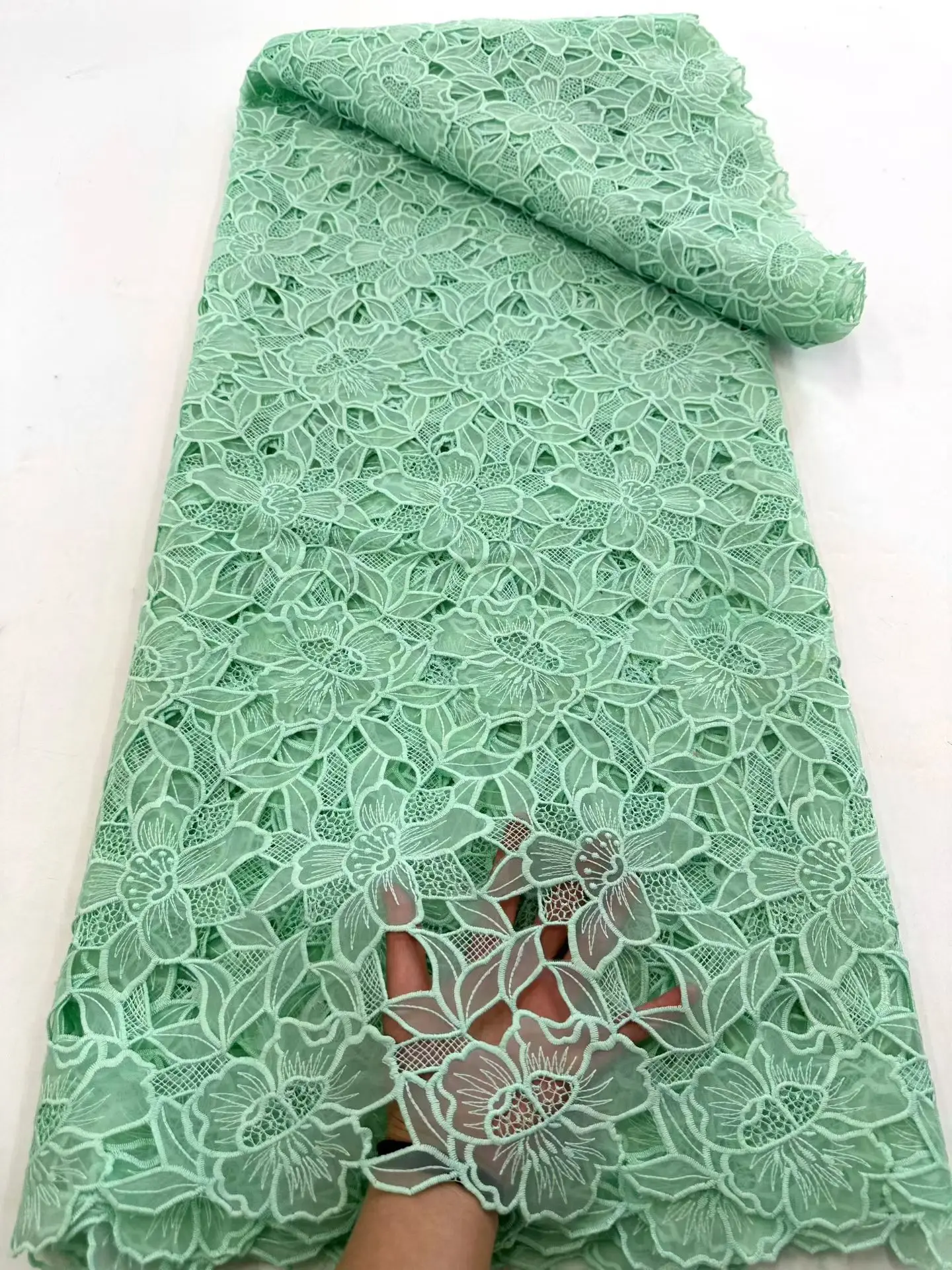 

Fashion Nigerian Cotton Laser Lace Fabric 2026 High Quality Swiss Cord Guipure Embroidery Lace Fabric For Women Prom Party Dress