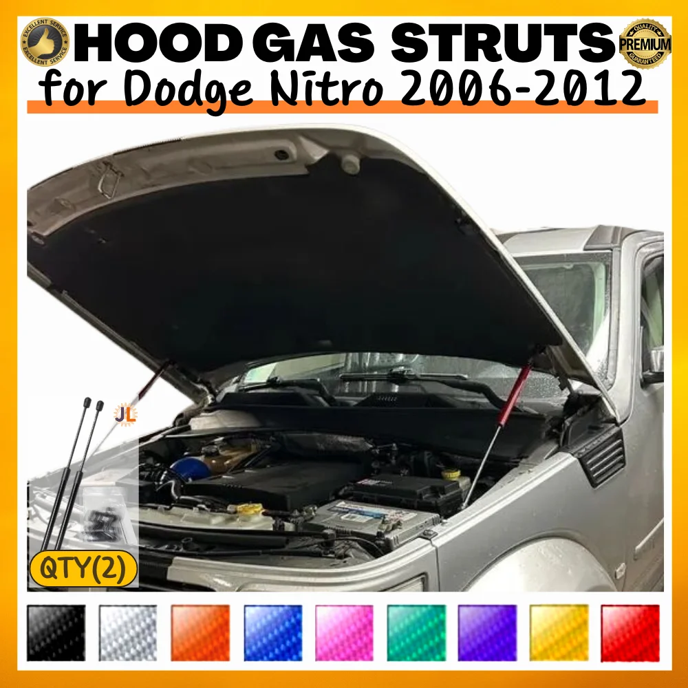 Qty(2) Hood Struts for Dodge Nitro 2006-2012 Front Bonnet Modify Carbon Fiber Gas Springs Shock Absorber Lift Supports Dampers