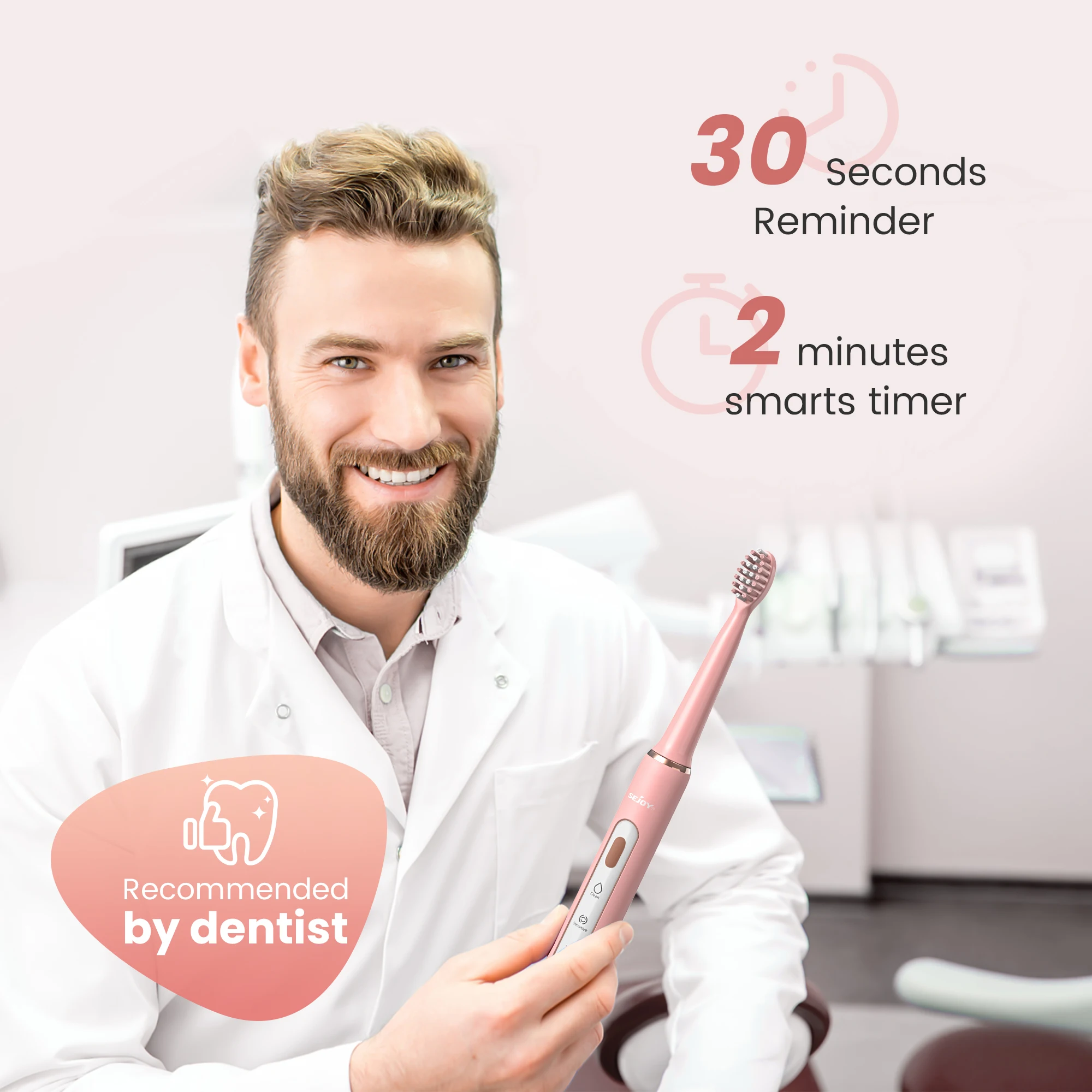 Sejoy Electric Sonic Toothbrush USB Rechargeable Long Battery Life with 6 Replacement Heads Teeth Clean Whitening oothbrush