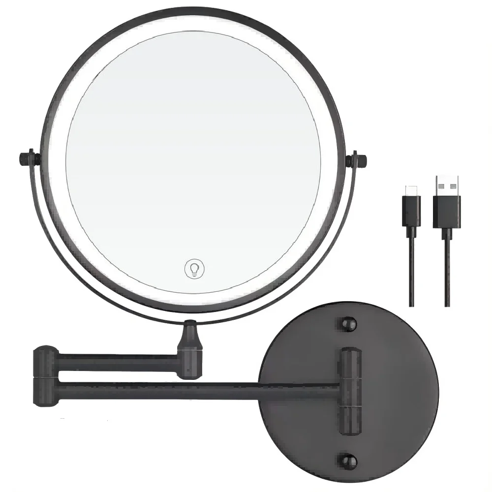 8" Rechargable wall mounted LED makeup mirror 10X magnification vanity  bathroom mirror