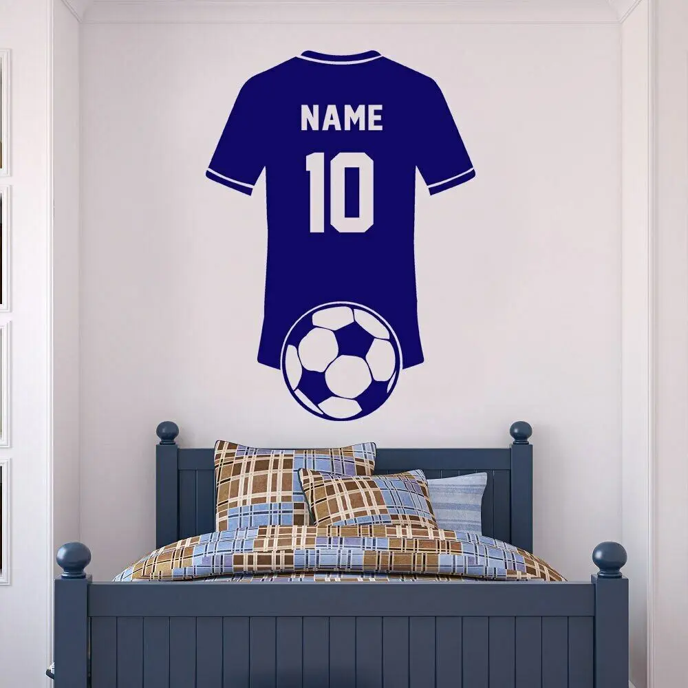 Autocollant mural en vinyle avec nom et numéro personnalisés, chemise de football, décoration d\'intérieur pour chambre de garçon, chambre d\'enfant,