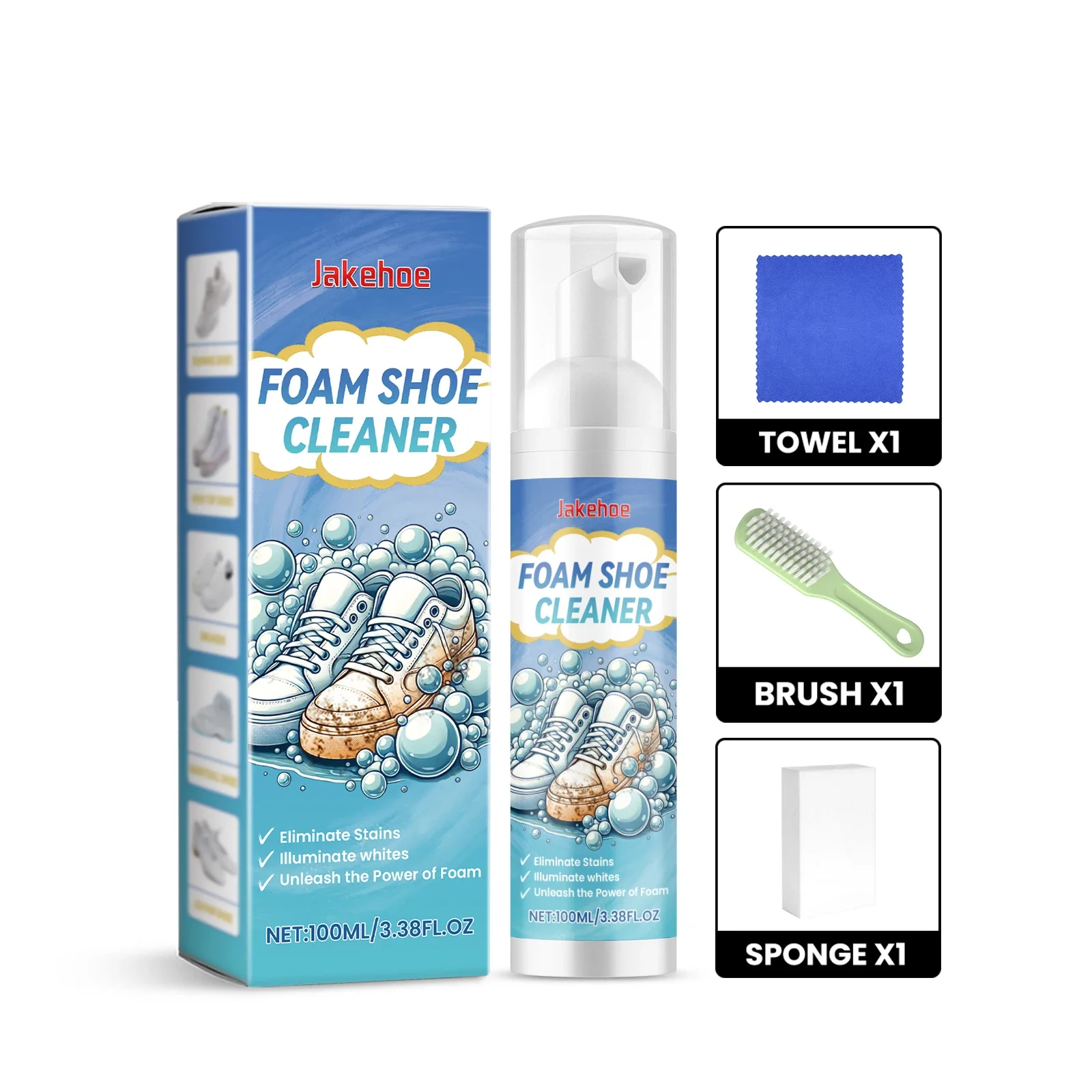 Jakehoe shoe decontamination cleaning set, little white shoes, sports shoes, stain removal, yellow edge portable cleaner.