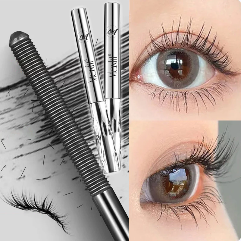 Metal Iron Lashes Mascara Waterproof Silk Fiber Mascara Black Long Curling Eyelash Extensions Non-clumping Eyes Makeup Cosmetics