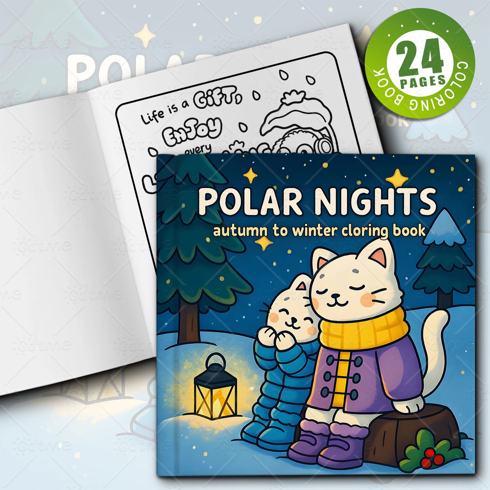 Polar Nights Cozy Seasonal Cat Coloring Book for Adults Anti Anxiety Stress Relief Art Activity Book Perfect Gift Relaxation ﻿