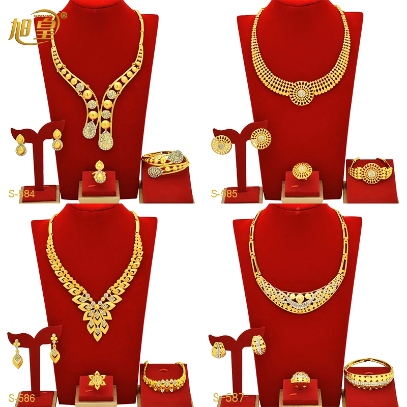 

XUHUANG Dubai Jewelery Sets Bridal Gold Plated African Necklace And Earrings Set For Women Indian Charm Wedding Gifts Wholesale