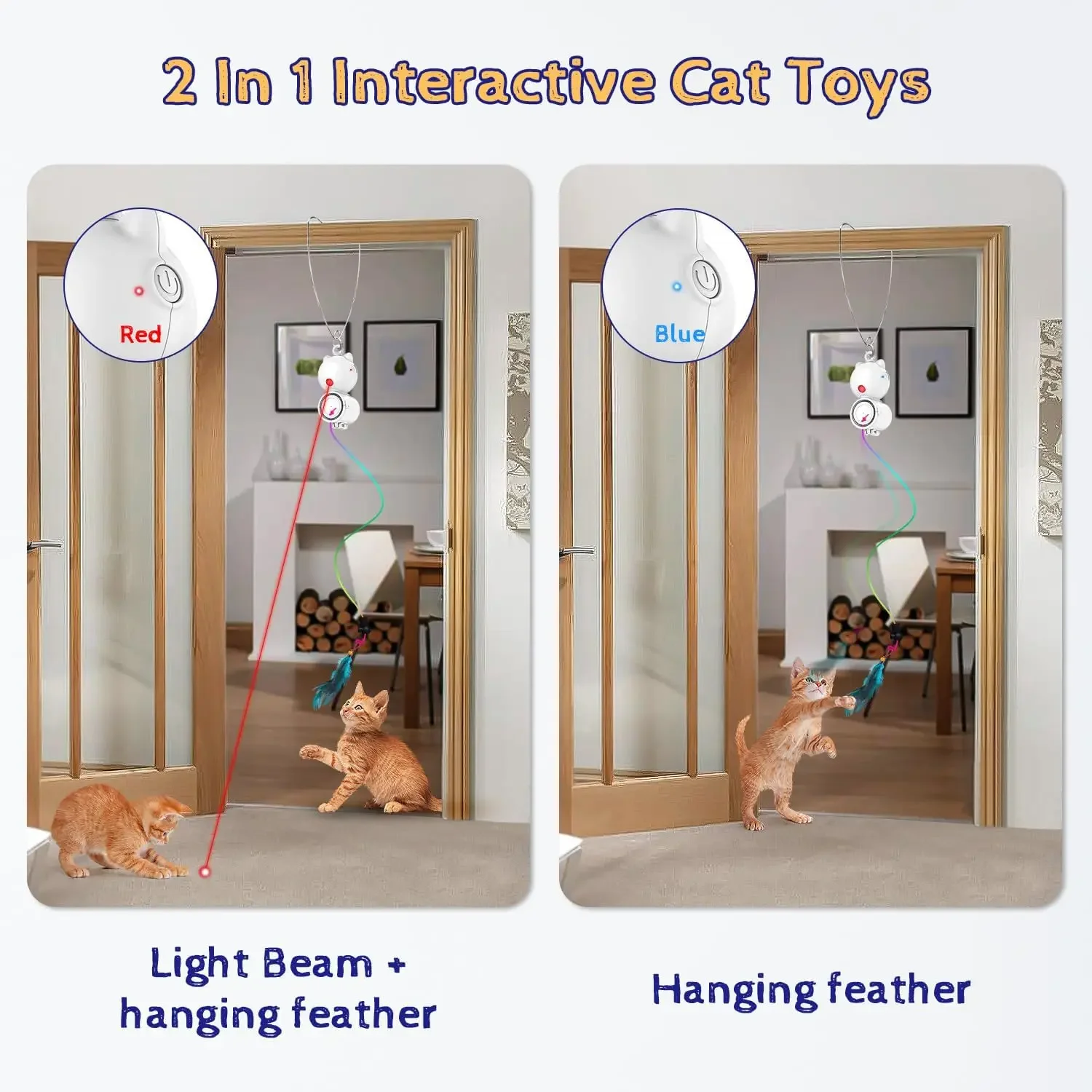 Automatic Feather Cat Toys Interactive Laser Cat Toys for Indoor Cats Random Trajectory Motion Activated Hanging Door Kitten Toy