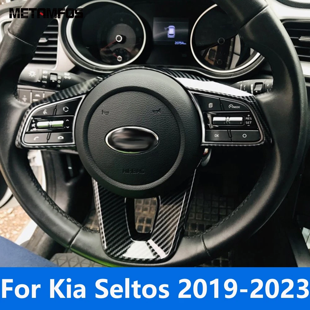

For Kia Seltos 2019 2020 2021 2022 2023 Carbon Fiber Steering Wheel Cover Trim Decoration Frame Sticker Accessories Car Styling