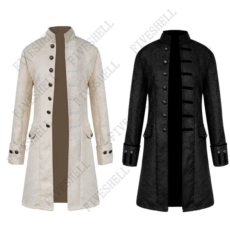 Medieval Vampire Cosplay Costume Steampunk Jacket Vest Coat Victorian Ghost Gothic Blazer Suits Stand Collar Trench Men's Shirt