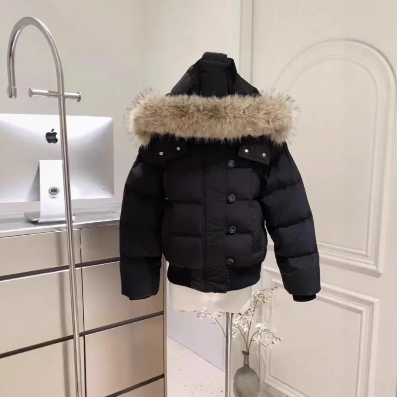 

YYAHAHAS 2025 новые зимние парки с капюшоном и шерстяным воротником, женские короткие стильные парки с большим шерстяным воротником, теплая пуховая хлопковая куртка